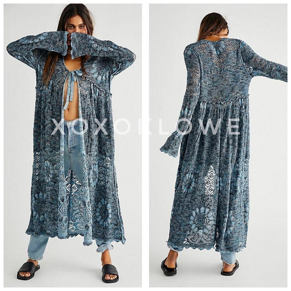 Free People Sea Spirit Tie Front Longline Cardigan | Deep Sea Color | NWT - Picture 12 of 12